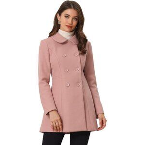 Women's Dusty Pink Peter Pan Collar Double Breasted Winter Long Trench Pea Coat